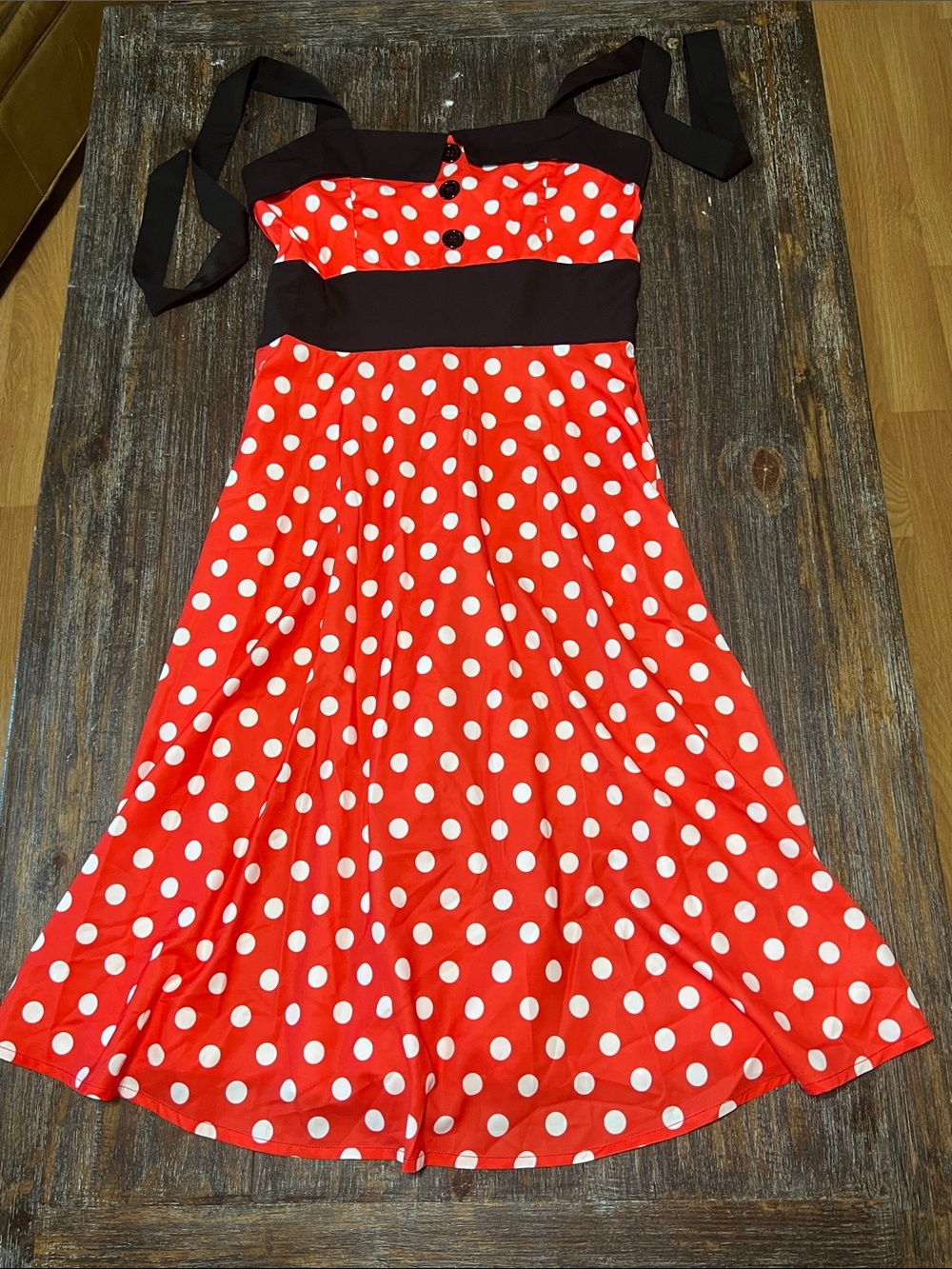 NWT Women's Red Polka Dot Retro Pin Up Dress with Black Trim